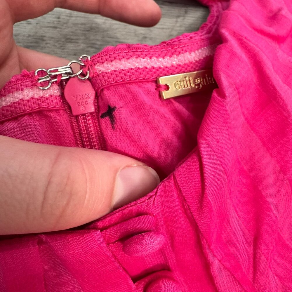 Cult Gaia Simona dress bright pink linen blend off shoulder puff sleeve sz 6 P17 - Picture 6 of 16